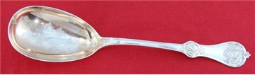 STRAWBERRY  OVOID SERVING SPOON WITH DESIGH ON THE GOLD-WASHED  BOWL
