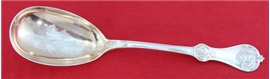 STRAWBERRY  OVOID SERVING SPOON WITH DESIGH ON THE GOLD-WASHED  BOWL