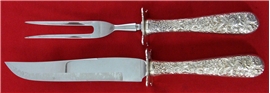 REPOUSSE Sterling Silver CARVING SET, 10 3/8" Knife; 8 7/8" Fork