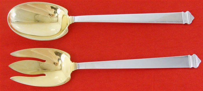 HAMPTON by Tiffany Sterling Silver 10 1/8&quot; SALAD SET, Gold-Washed, No Mono