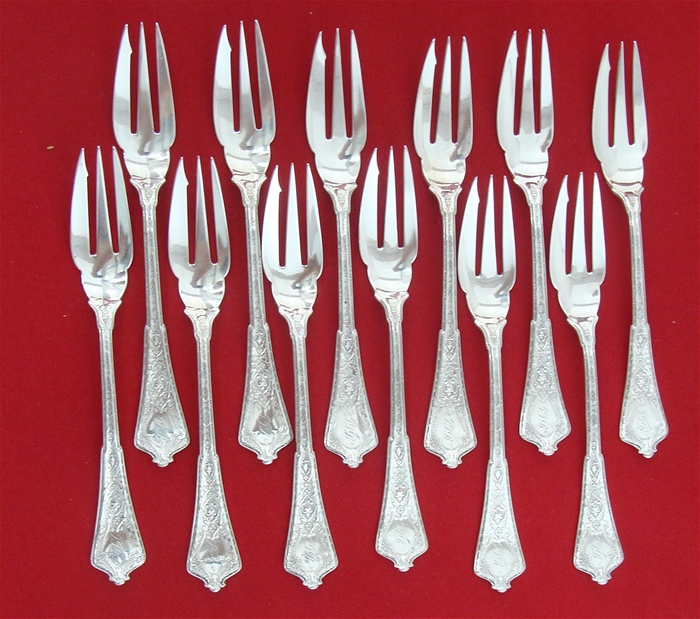 PERSIAN All Sterling Set of 12 Pastry Forks, 3-Tine, 6 1/4&quot;, MN 