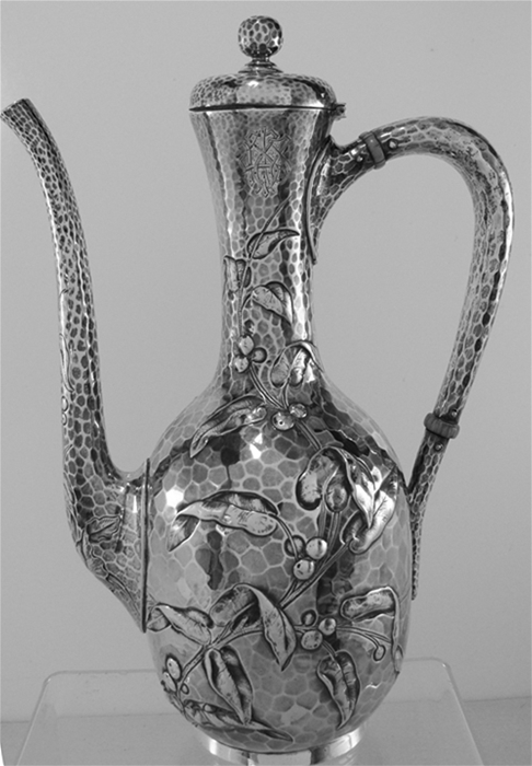 Dominick &amp; Haff hammered Sterling Silver Tea or Coffee Pot, 1881, Mono 