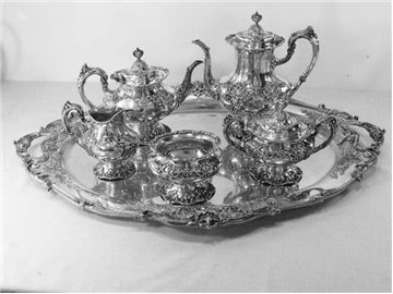&#160;FRANCIS I by Reed and Barton Sterling Silver 6-PC TEA SET W/ LARGE TRAY.
