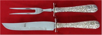 REPOUSSE Sterling Silver CARVING SET, 10 3/8" Knife; 8 7/8" Fork